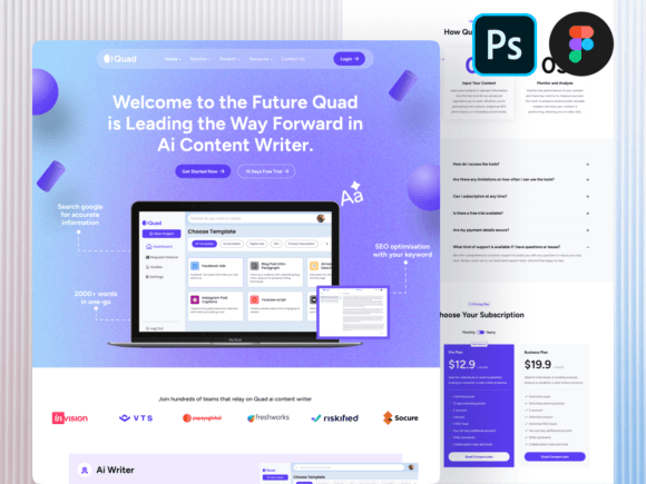 Elevating Professional Presence with the AI Content Writter Landing Page UI