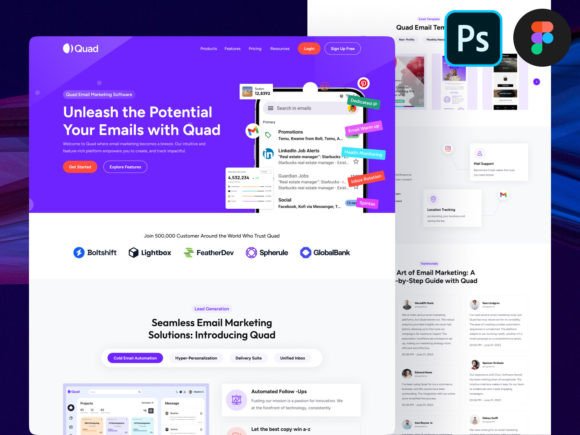 Quad SASS Software and AI Design Figma: A Strategic Template for Professional Landing Pages