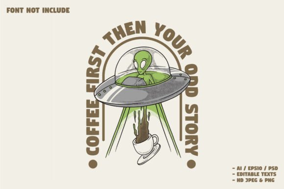 Retro Cartoon Ufo Taking Glass of Coffee: A Bold Choice for Your Brand Identity
