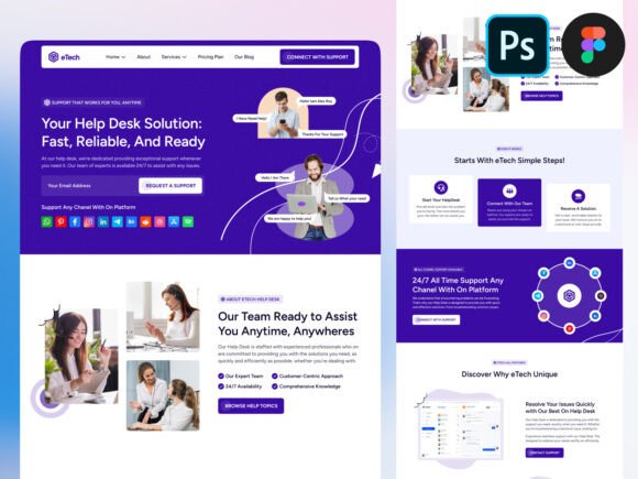 Streamlining Professional Services with a Modern Help Desk Website Landing Page PSD