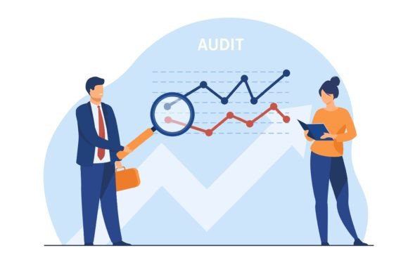 Two Analysts Checking Graph: Magnifier